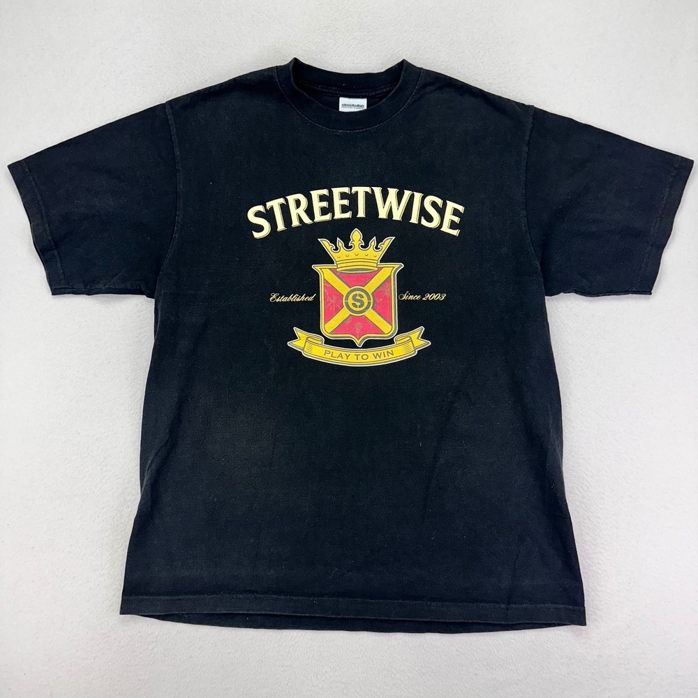 Vintage Streetwise T-Shirt Mens XL Black Crest Logo Graphic Heavy‎ Tee Y2K USA